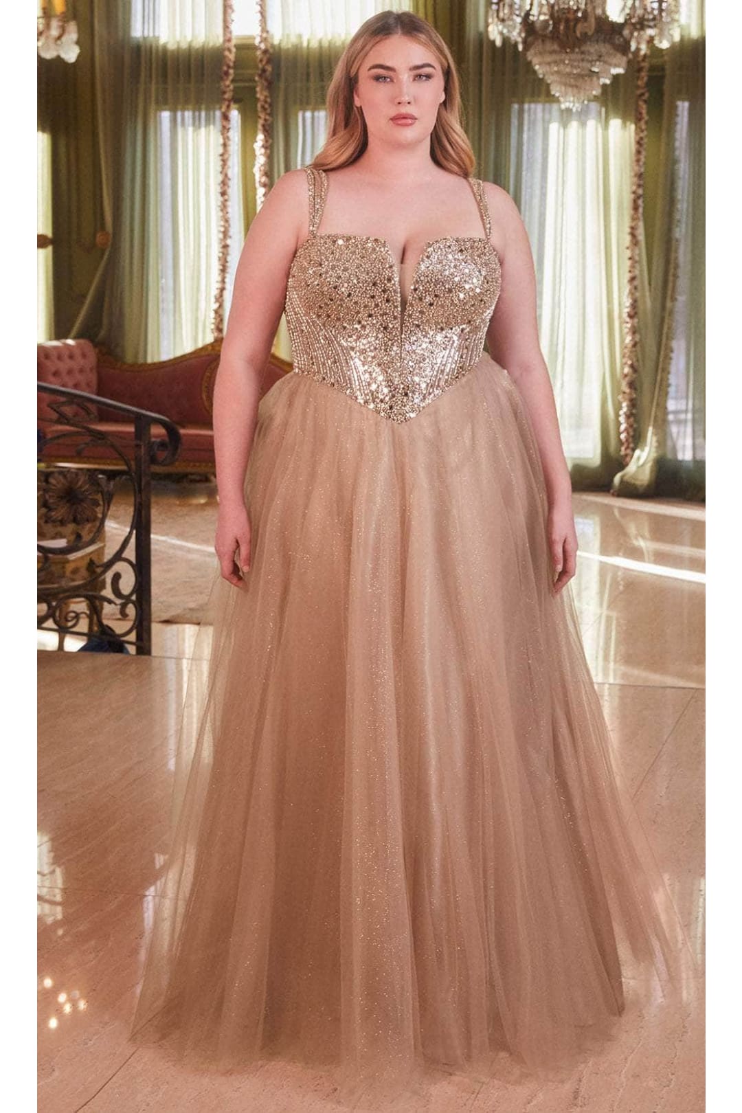 Ladivine CD0217C - Sparkling Basque Evening Gown - Prom
