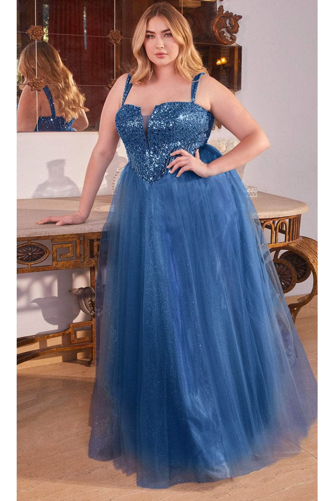 Ladivine CD0217C - Sparkling Basque Evening Gown - Prom