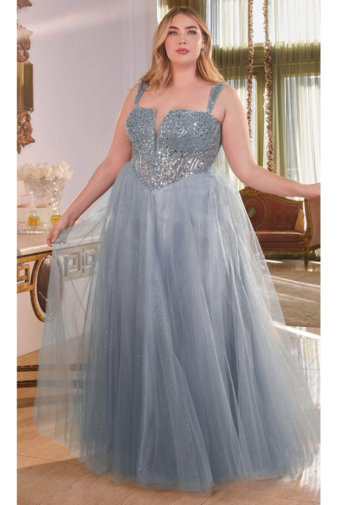 Ladivine CD0217C - Sparkling Basque Evening Gown - Prom