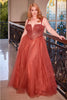 Ladivine CD0217C V-Neck Layered Glitter Plus Size Evening Gown - Dress