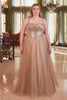 Ladivine CD0217C V-Neck Layered Glitter Plus Size Evening Gown - MOCHA GOLD / 18 - Dress