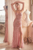 Ladivine CD0220 Spaghetti Strap Lattice Beaded Evening Gown - ROSE GOLD / 2 - Dress