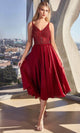 Ladivine CD0225 - Fitted Tea Length Eevening Gown - Burgundy / 4 - Prom