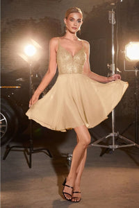 Ladivine CD0226 A-line Spaghetti Strap Chiffon Hoco Party Dress - CHAMPAGNE / 4 - Dress