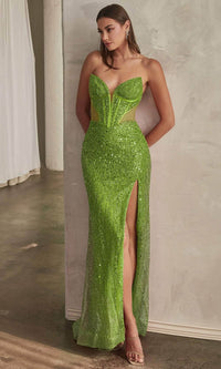 Ladivine CD0227 - Sequined V-Neck Prom Gown with Plunge - Prom