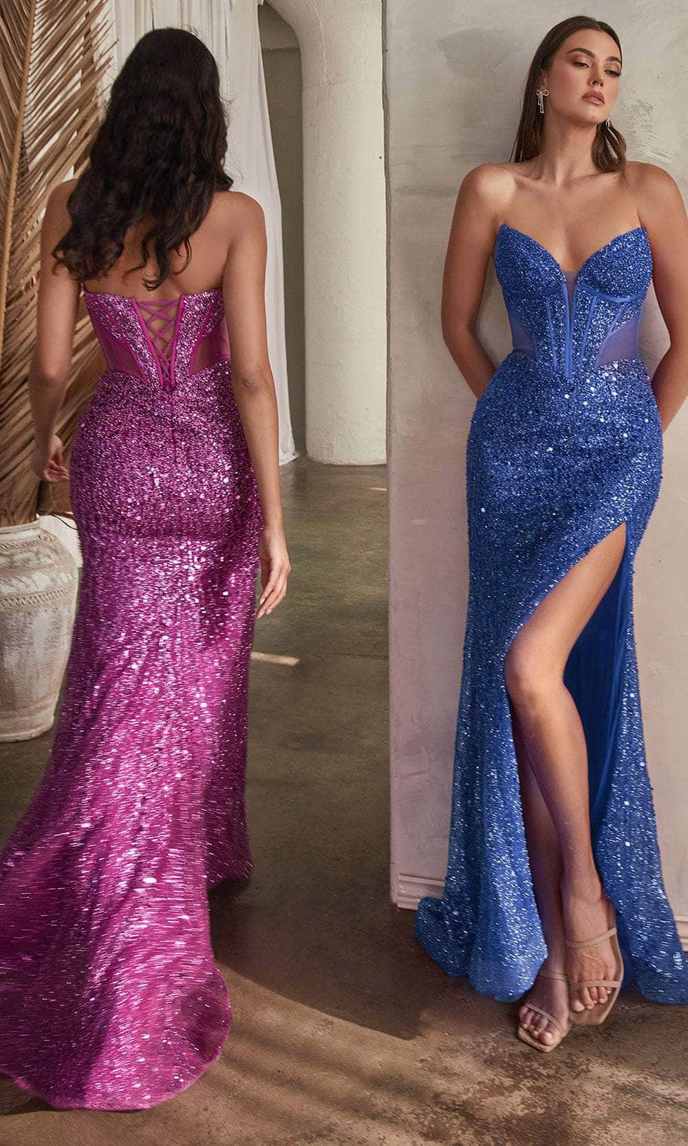 Ladivine CD0227 - Sequined V-Neck Prom Gown with Plunge - Prom