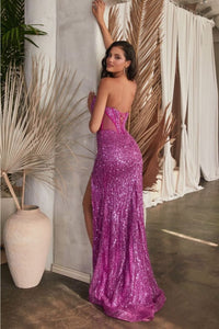 Ladivine CD0227 Strapless Side Cut-out Beaded Embellished Gown - Dress