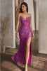 Ladivine CD0227 Strapless Side Cut-out Beaded Embellished Gown - AMETHYST / 2 Dress