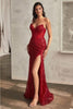 Ladivine CD0227 Strapless Side Cut-out Beaded Embellished Gown - RED / 2 Dress