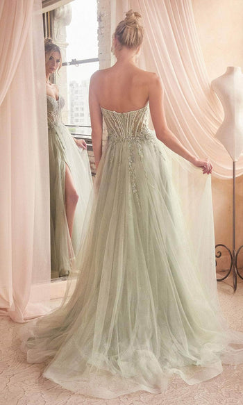 Ladivine by Cinderella Divine Dresses - Ladivine CD0230 Embellished Appliqué A-Line Gown - Prom