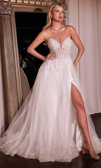 Ladivine CD0230W - Strapless V-Neck Bridal Dress - Prom