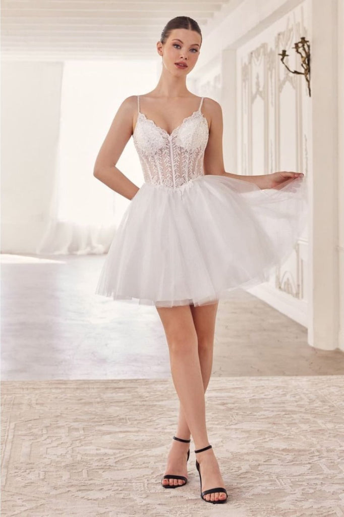 Ladivine CD0236 Sleeveless Glitter Hoco Dress W/ Ribbon Straps - OFF-WHITE / XXS - Dress