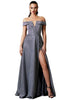 Ladivine CD162 - Off-Shoulder Metallic Slit Evening Gown - Prom