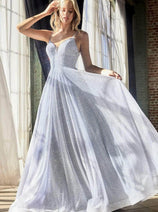 Ladivine CD205 - Glittering Deep V-Neck A-Line Dress