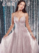 Ladivine CD205 - Glittering Deep V-Neck A-Line Dress