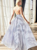 Ladivine CD205 - Glittering Deep V-Neck A-Line Dress
