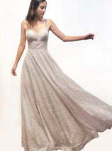 Ladivine CD205 - Glittering Deep V-Neck A-Line Dress