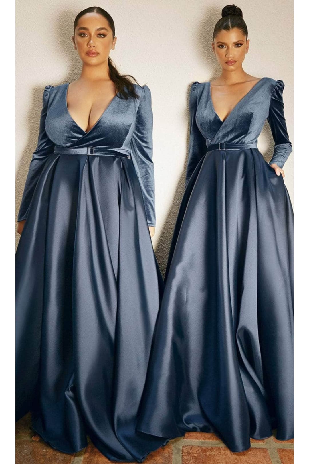 Ladivine CD226 - Pleated Gown with Puffed Sleeves - Prom
