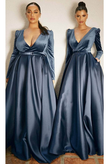 Ladivine CD226 - Pleated Gown with Puffed Sleeves - Prom