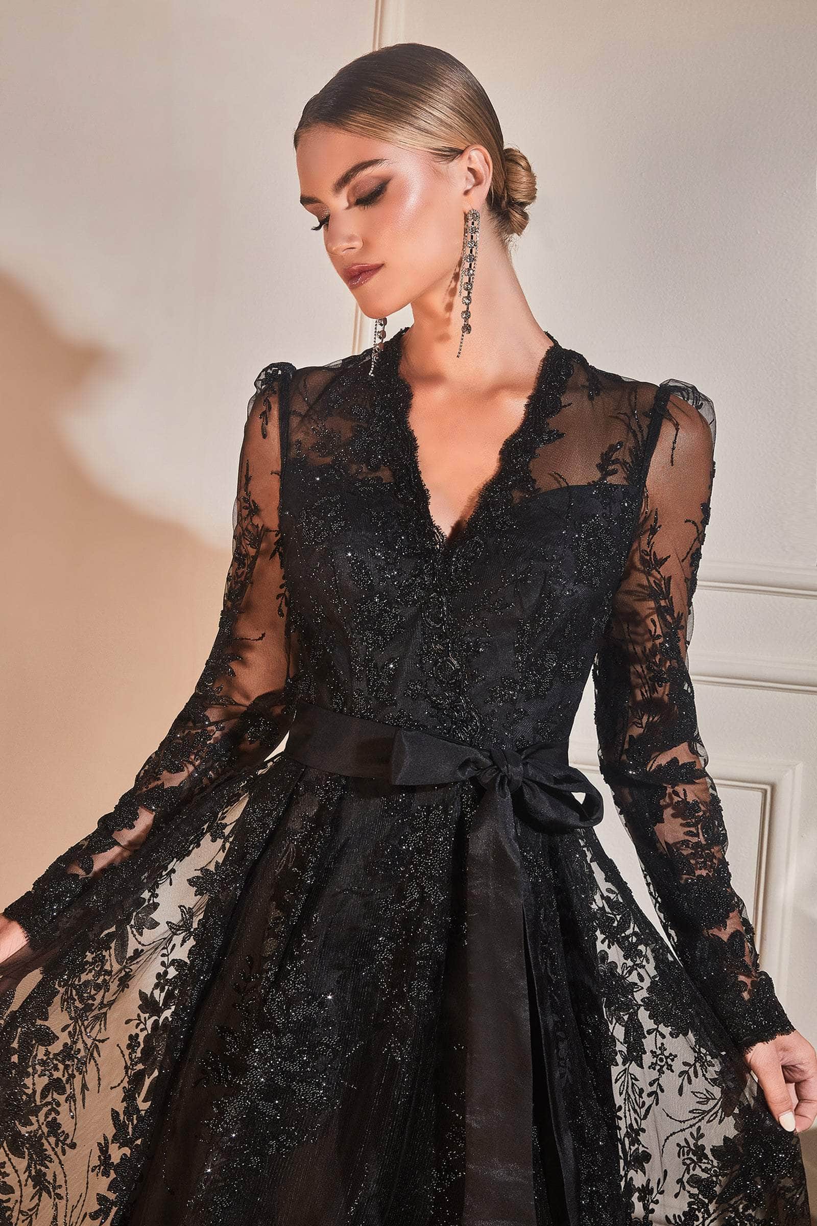 Ladivine CD233 – V-Neck Long Sleeve Embellished Gown - Prom