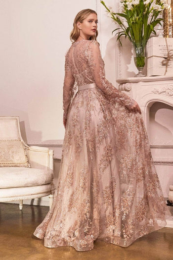 Ladivine CD233C - Long Sleeve A-Line Formal Gown - Prom