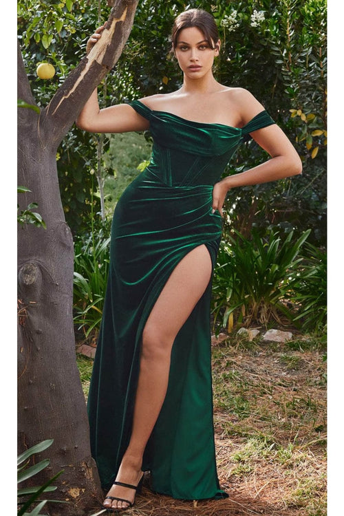 Ladivine CD236 - Velvet Off-Shoulder Evening Gown - Prom
