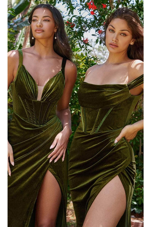 Ladivine CD236 - Velvet Off-Shoulder Evening Gown - Prom