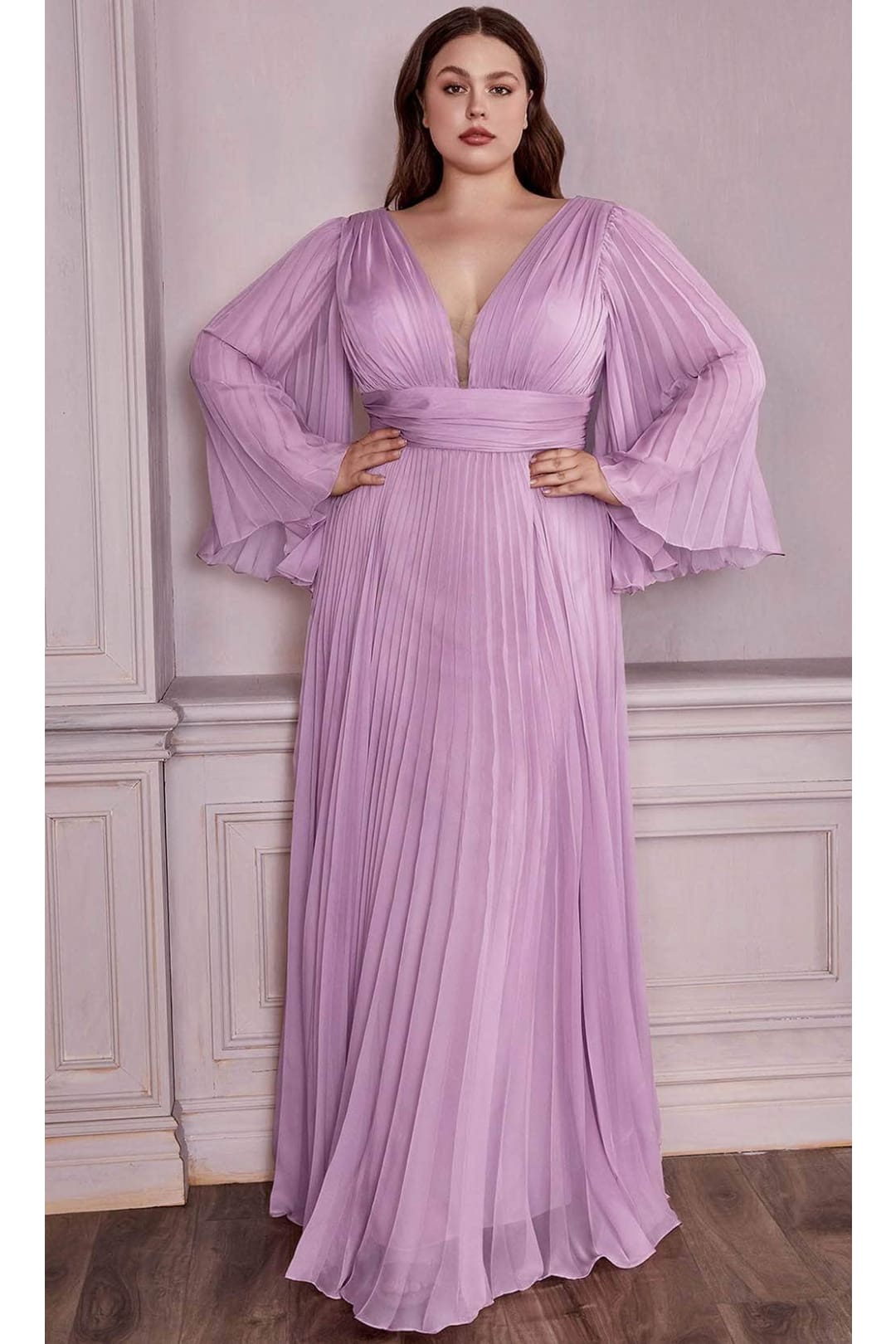 Ladivine CD242C - Bell Sleeve Chiffon Evening Gown - Prom