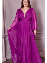 Ladivine CD242C - Bell Sleeve Chiffon Evening Gown