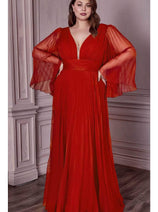 Ladivine CD242C - Bell Sleeve Chiffon Evening Gown