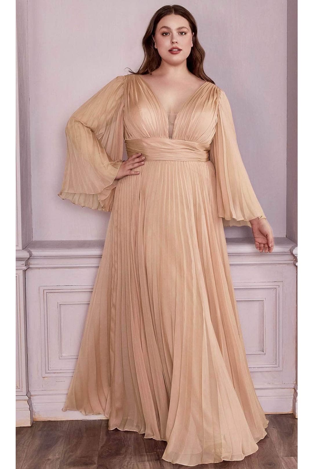 Ladivine CD242C - Bell Sleeve Chiffon Evening Gown - Prom