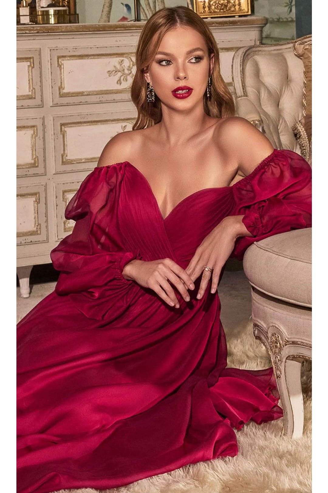 Ladivine CD243C - Bishop Sleeve Prom Formal Gown - Prom