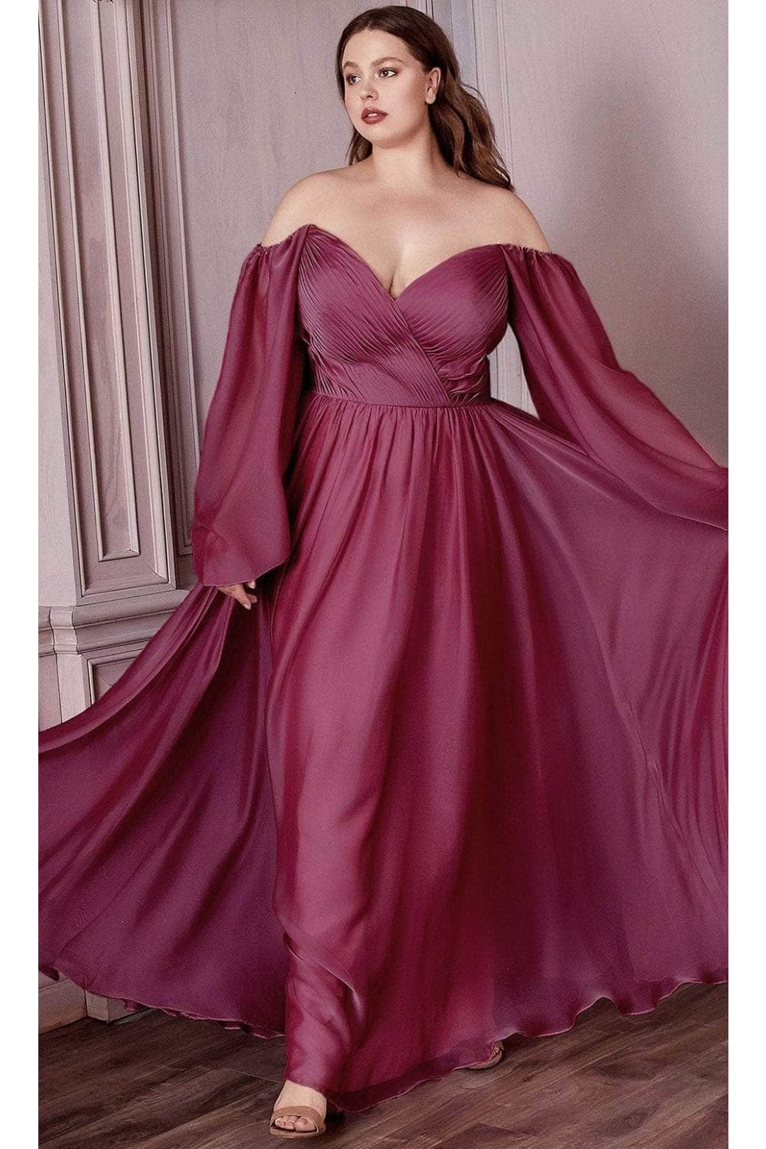 Ladivine CD243C - Bishop Sleeve Prom Formal Gown - Prom