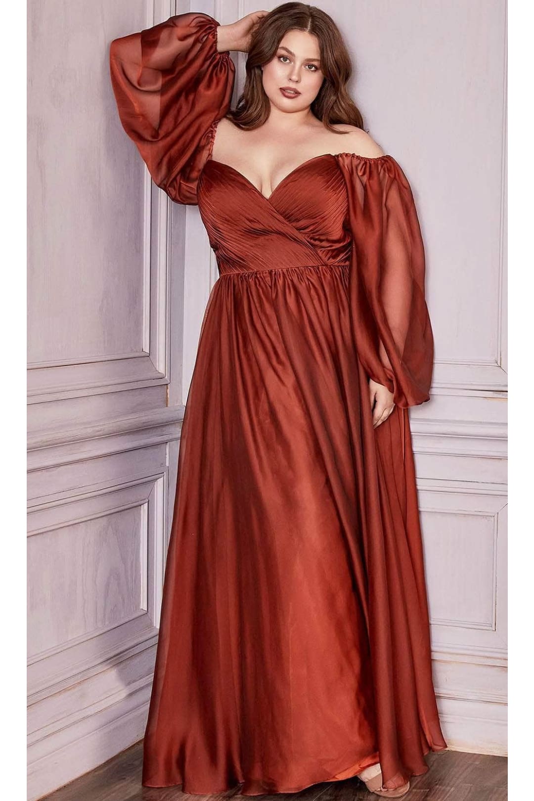 Ladivine CD243C - Bishop Sleeve Prom Formal Gown - Prom