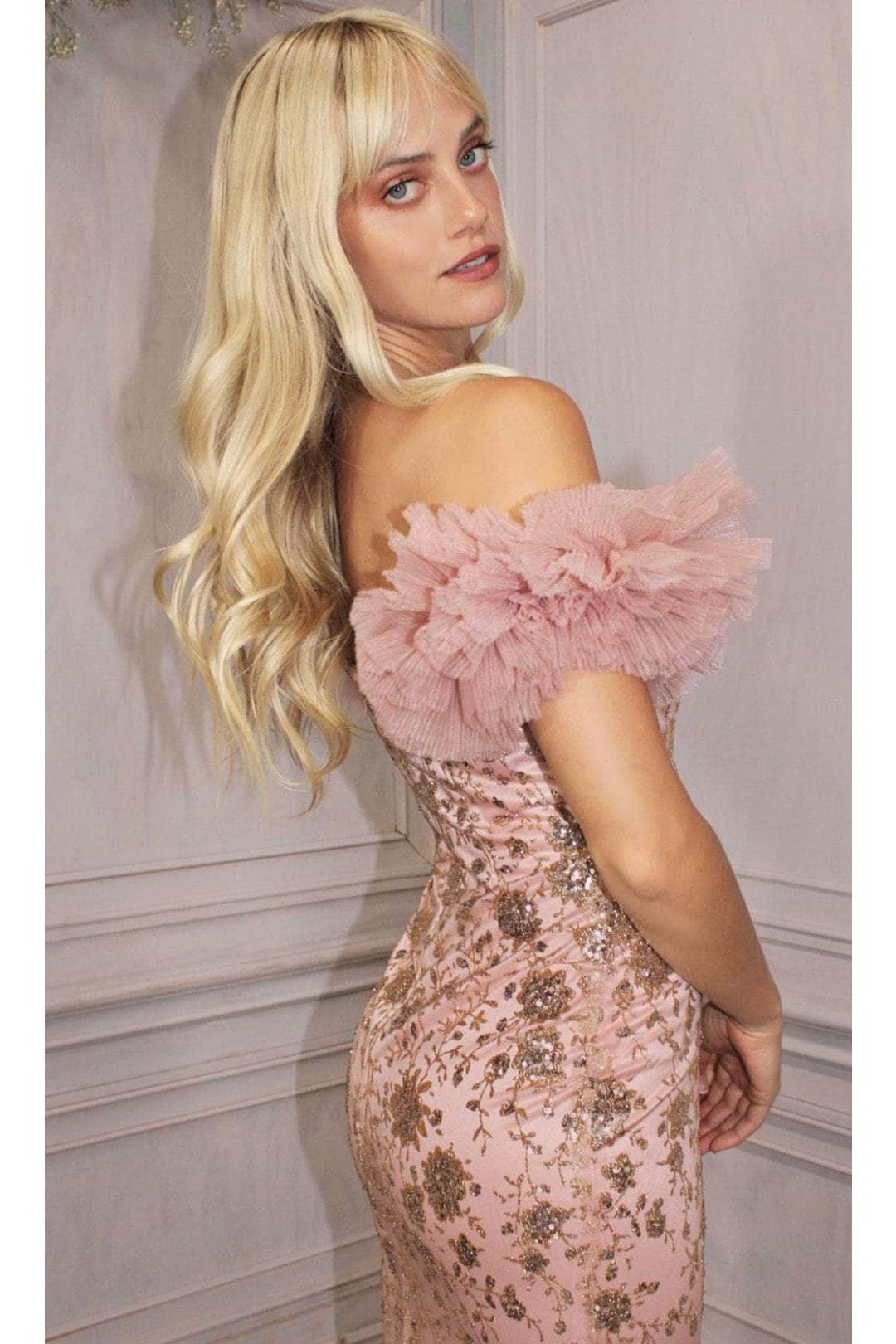 Ladivine CD250 - Glitter Off-Shoulder Sheath Gown - Prom