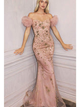 Ladivine CD250 - Glitter Off-Shoulder Sheath Gown