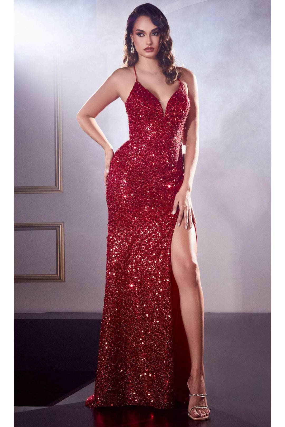 Ladivine CD258 - Sheath Prom Dress with Sequin Design - Prom