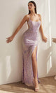 Ladivine CD262 - Illusion Side Sequin Prom Gown Sparkle - Prom