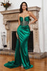 Ladivine CD269 Strapless Illusion Bustier Satin Prom Evening Gown - EMERALD GREEN / 2 - Dress