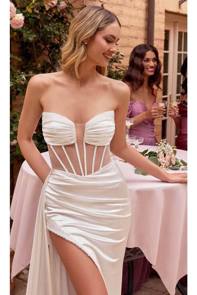 Ladivine CD269W - Satin Strapless Bridal Ballgown - Off White / 4 - Prom