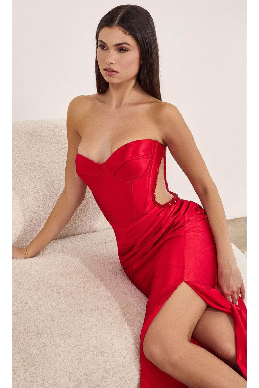 Ladivine CD273 - Sweetheart Neck High Slit Prom Gown - Prom
