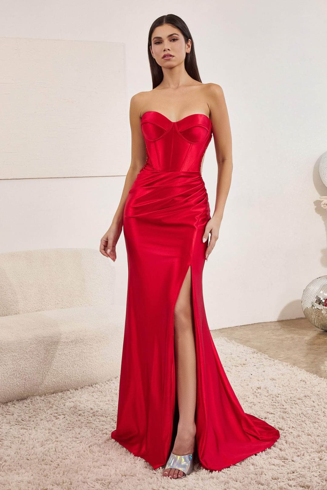 Ladivine CD273 - Sweetheart Neck High Slit Prom Gown - Prom