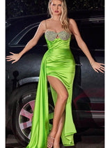 Ladivine CD286 - Bejeweled Sweetheart High Slit Gown