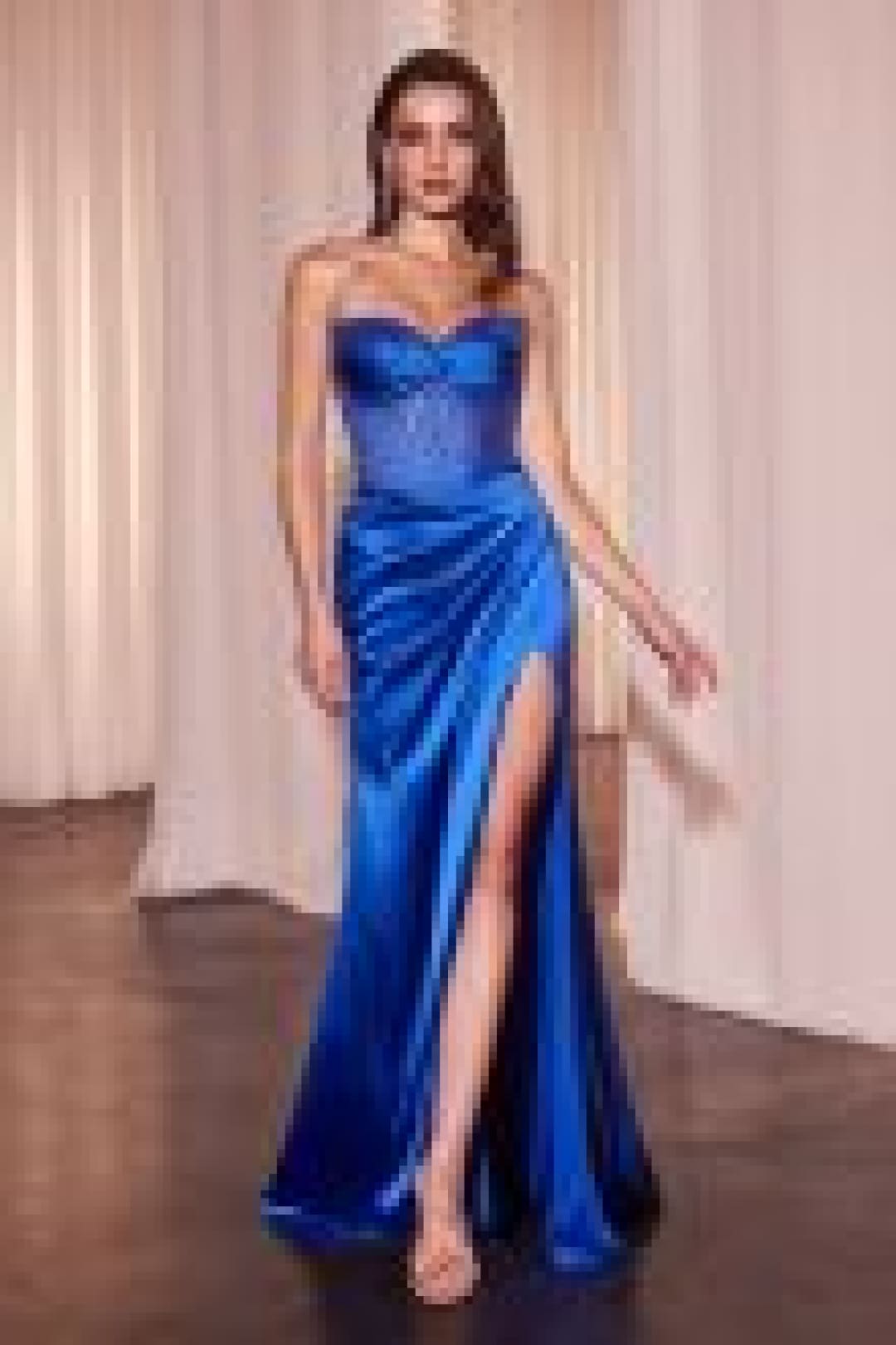 Ladivine CD295 Sweetheart Prom Gown with Floral Beads - Royal / 2 - Prom