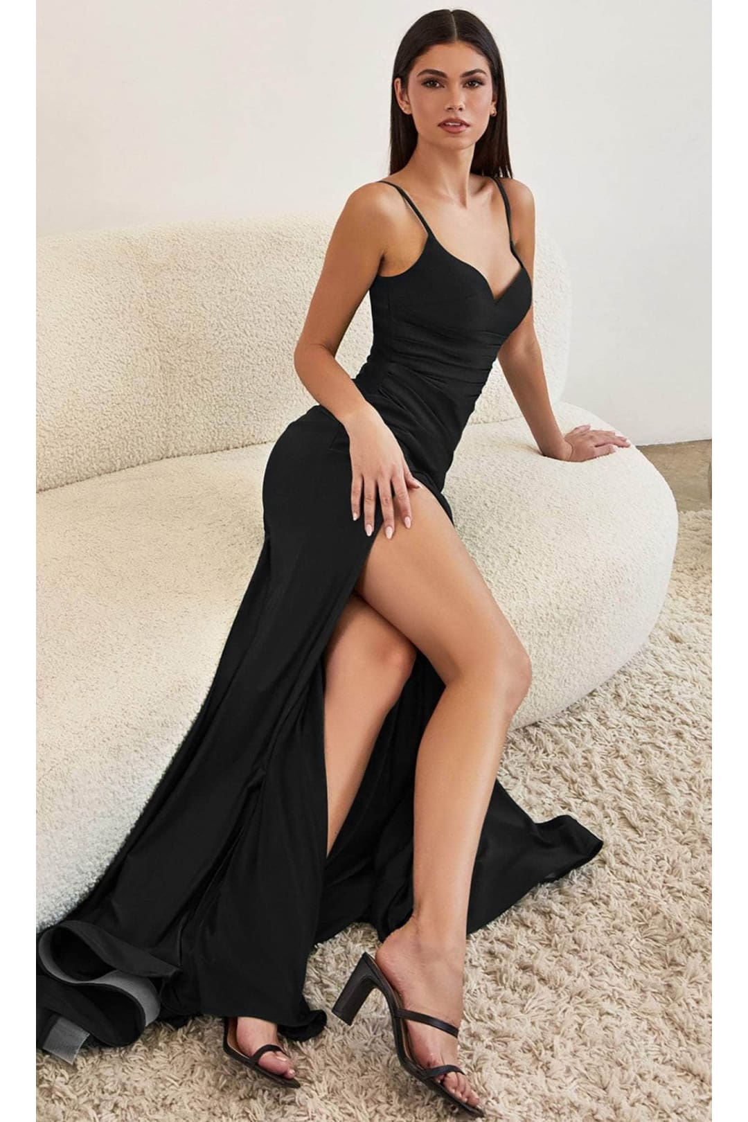 Ladivine CD3208 - Sweetheart Satin Prom Formal Gown - Black / 6 - Prom