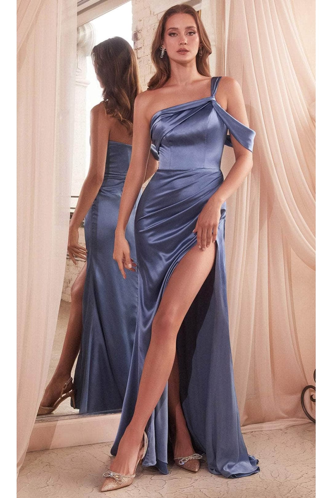 Ladivine CD327 - One Shoulder Ruched Prom Gown - Prom
