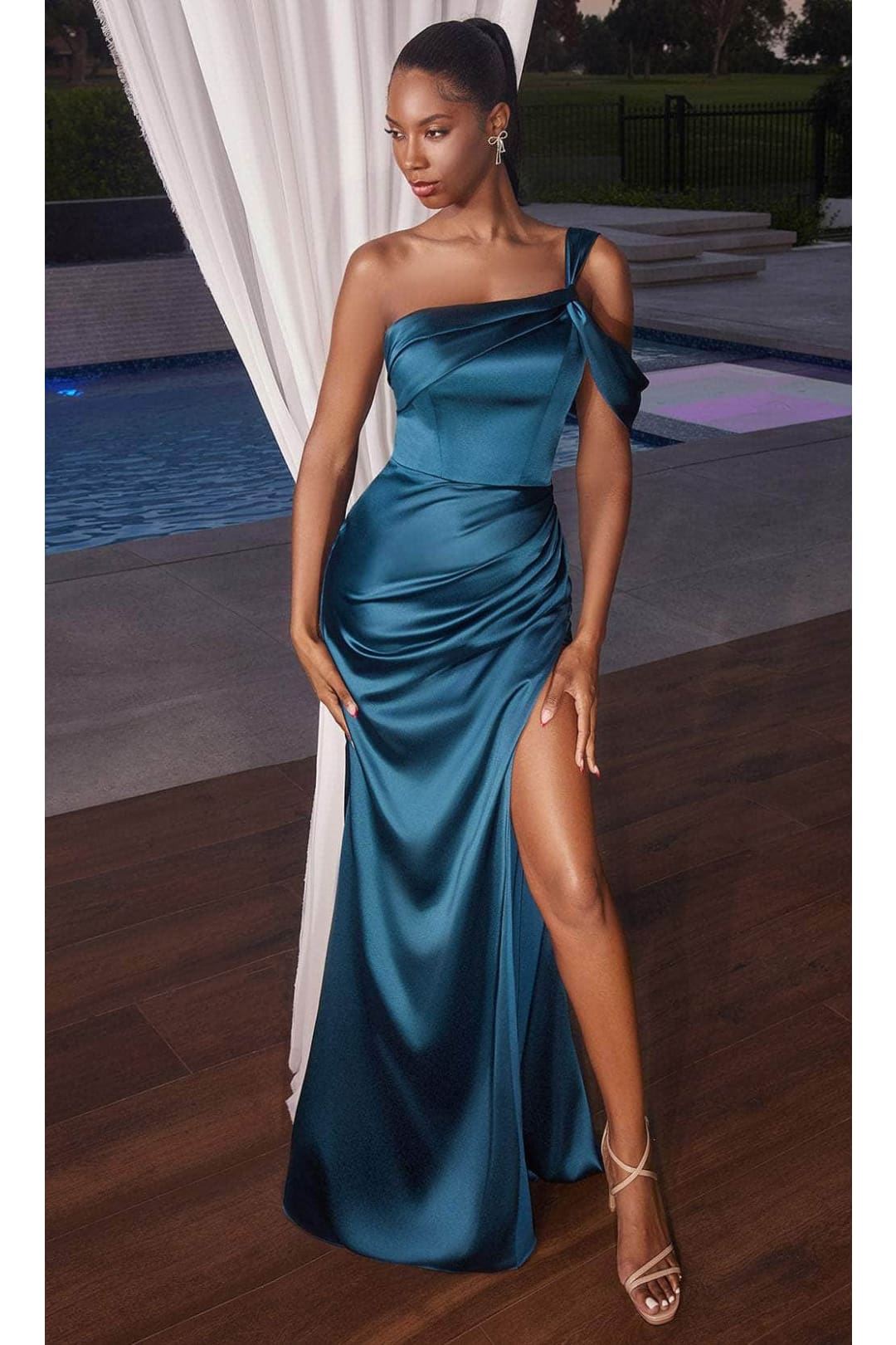 Ladivine CD327 - One Shoulder Ruched Prom Gown - Prom
