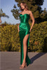 Ladivine CD338 Strapless Pleated Lace Up Prom Satin Dress - Dress