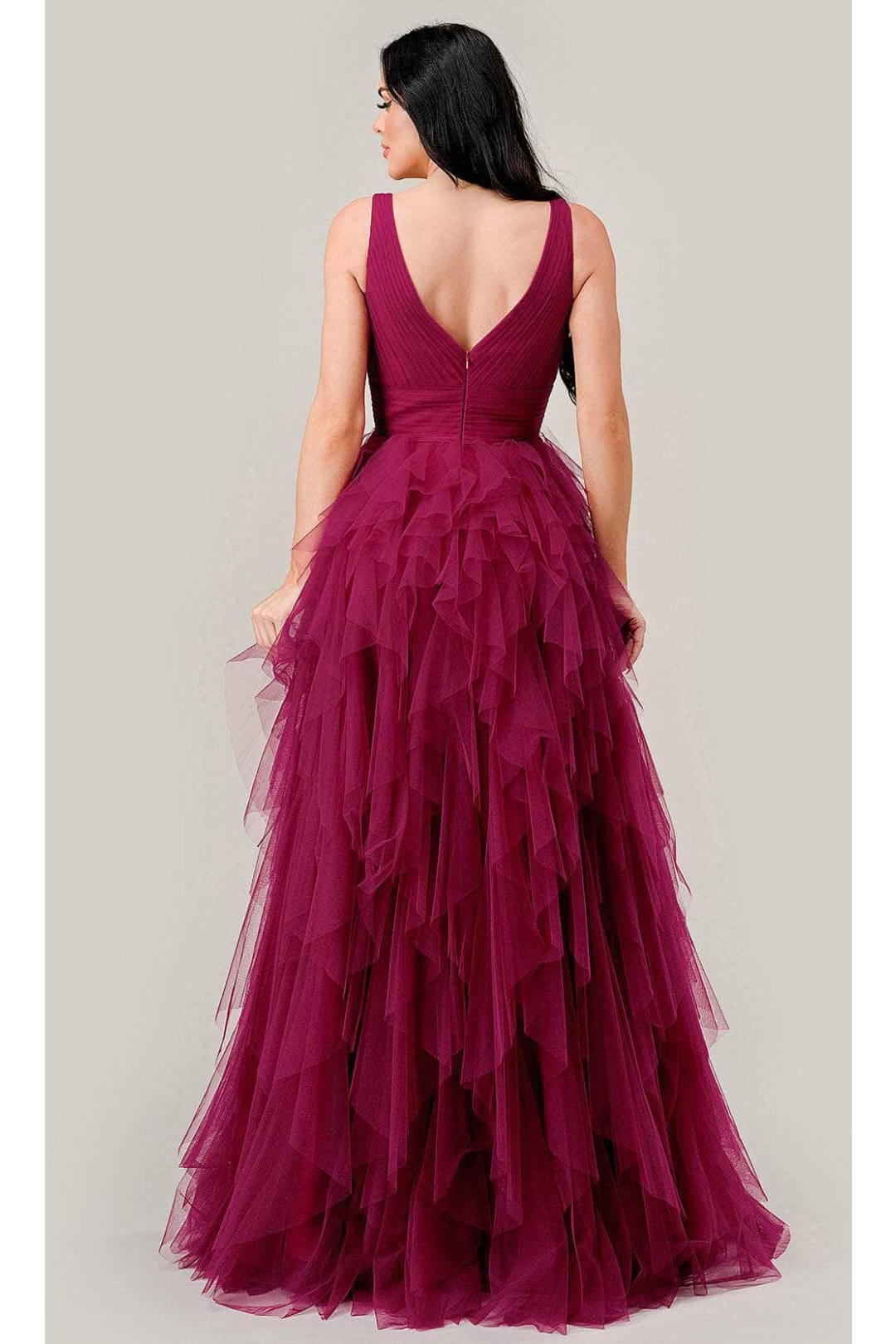 Ladivine CD347 - Ruched Prom Dress with Deep V-Neck - Prom