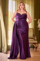 Ladivine CD349C Satin Beaded Bust Side Slit Formal Plus Size Dress - EGGPLANT / 16 - Dress
